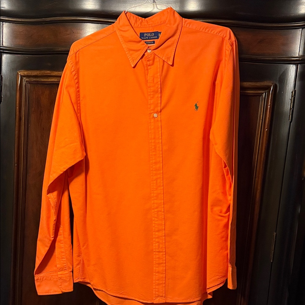 Polo by Ralph Lauren Men's Bright Orange Button Down Shirt
